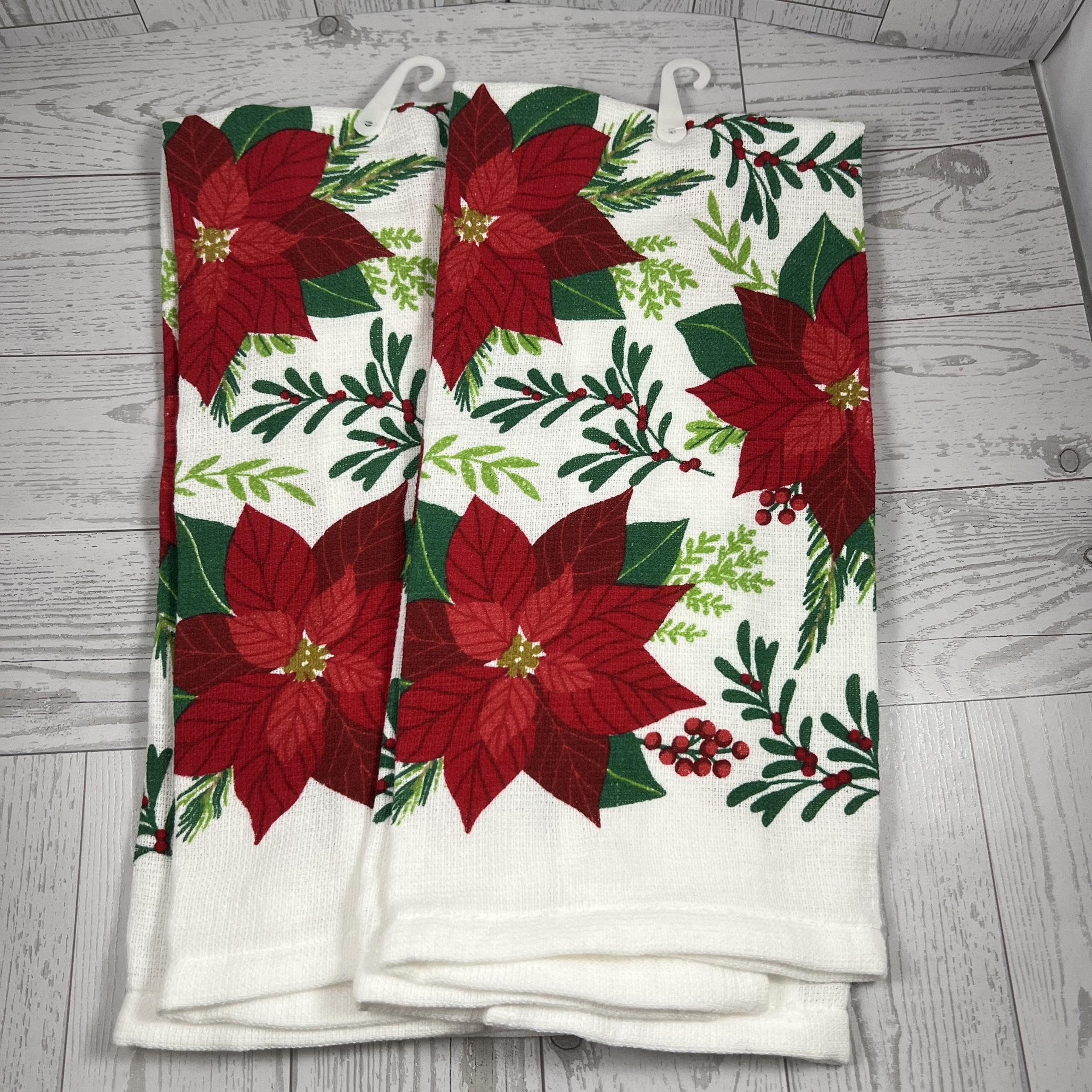 Holiday Poinsettia Hand Towel Set of 2 Festive Christmas Decor