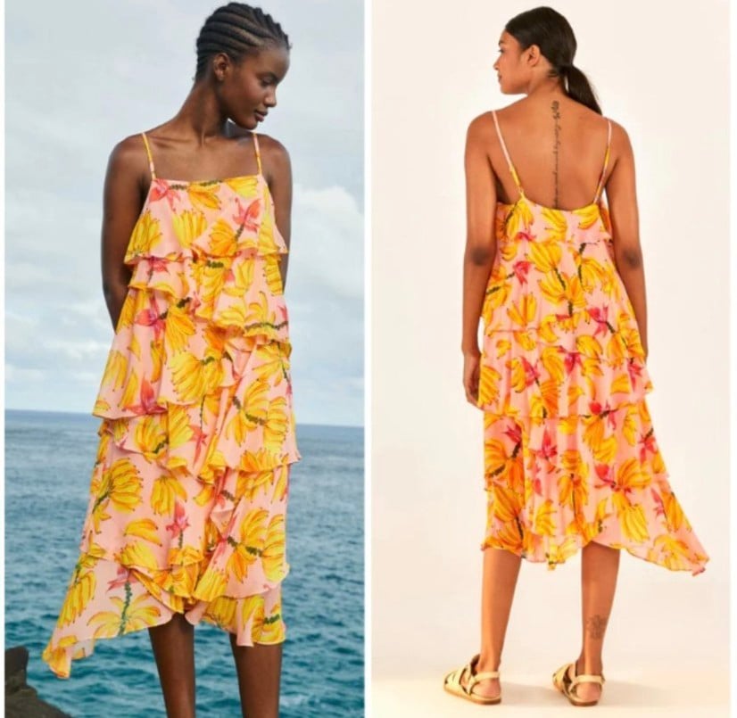 16. NWT FARM RIO BANANA TASTE IRREGULAR TIERED MIDI DRESS