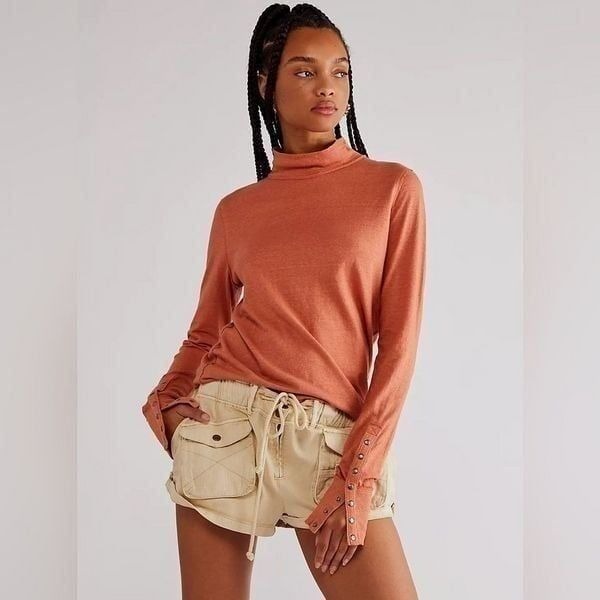 NWOT-Free People Willow Hemp Turtleneck- Orange- Size XS