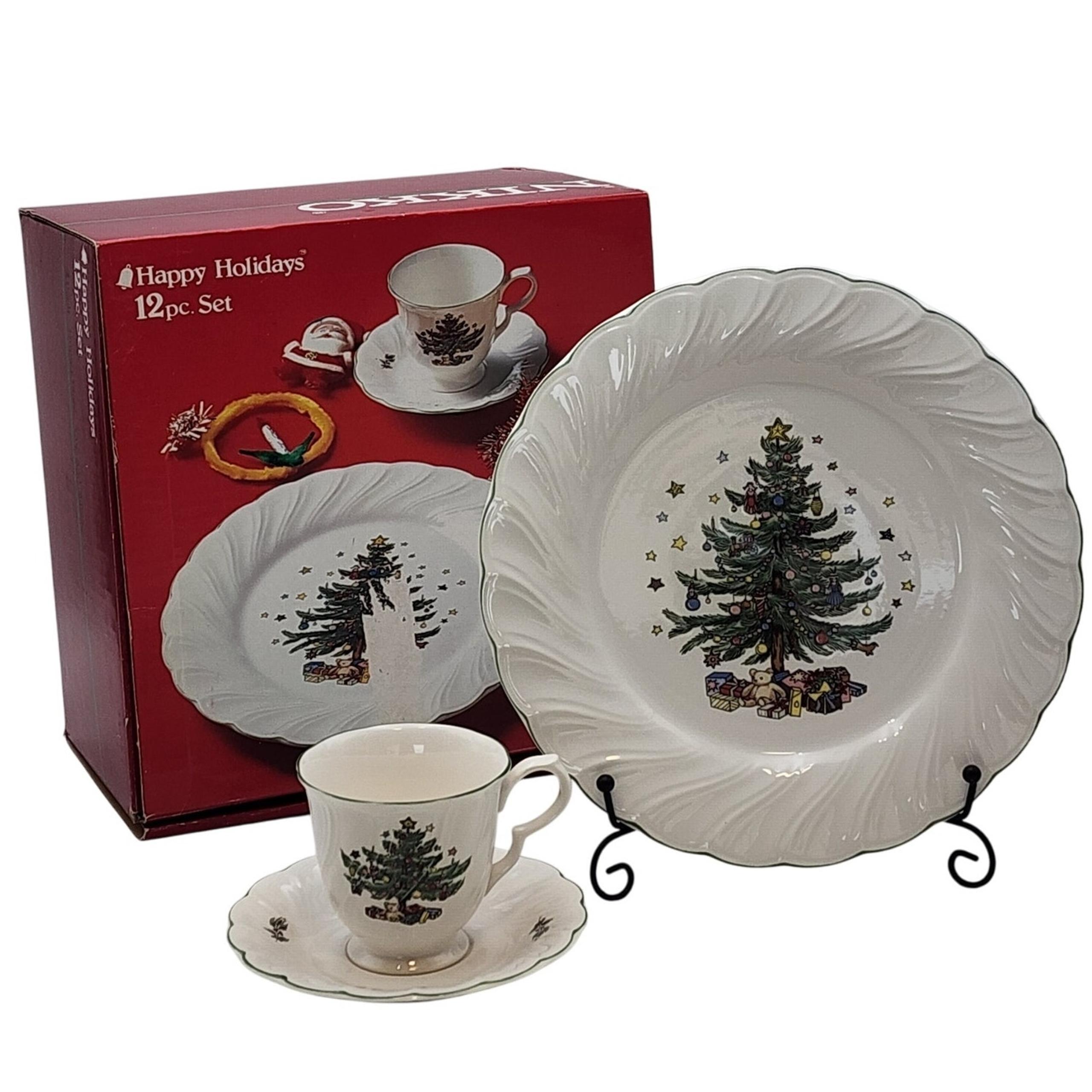 Happy Holidays Dinnerware Set 12 Piece Christmas Tree VTG Original Box - Nikko