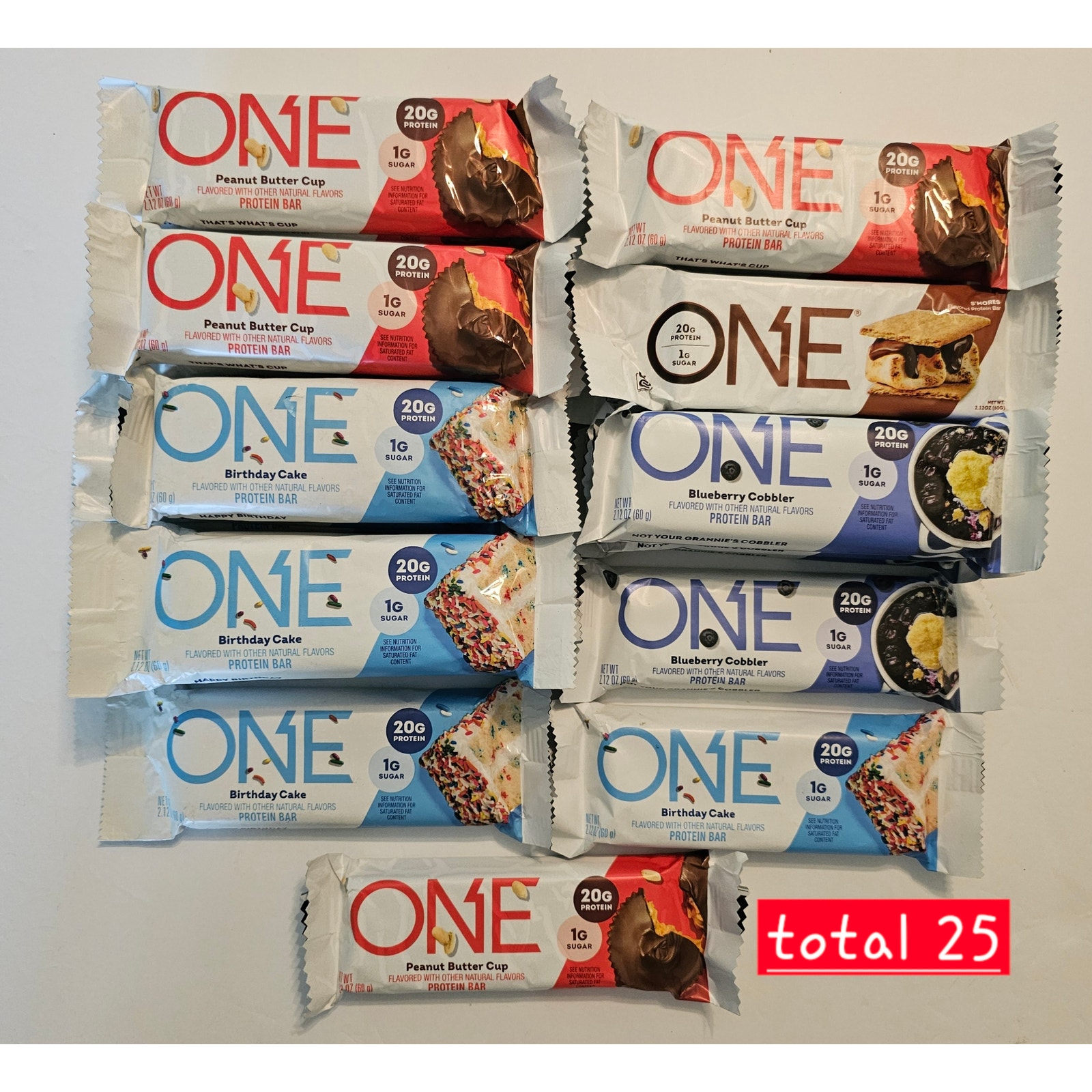 Lot of 25 One Brand PROTEIN BAR Mixed Bundle Peanut Butter Birthday Cake 60 gram