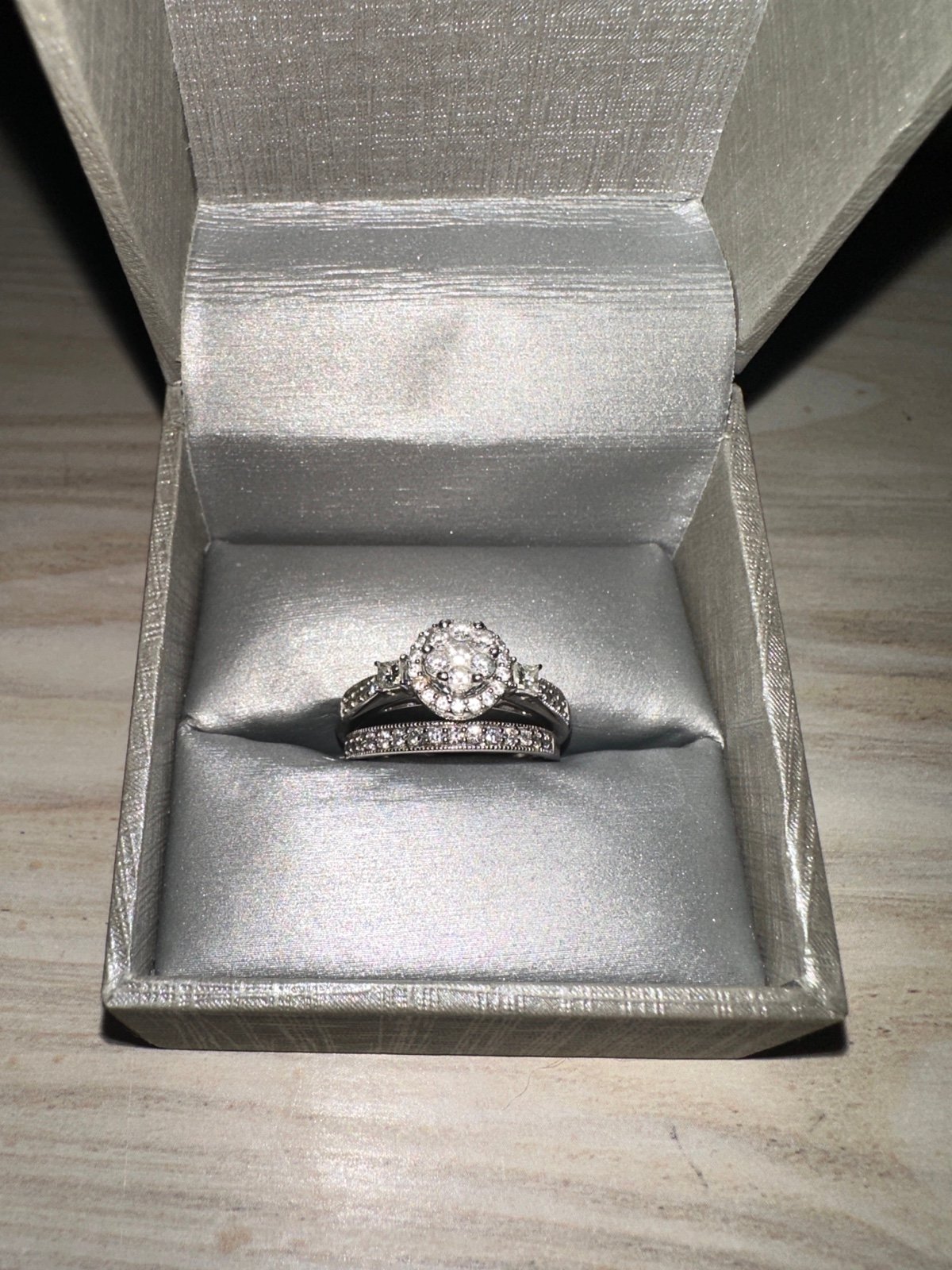 1CT. T.W. Round & Princess-Cut Diamond Flower Bridal Set in 10K White Gold