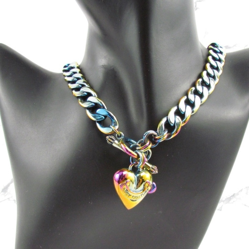 Rare Juicy Couture Y2K Rainbow Heart Charm Necklace