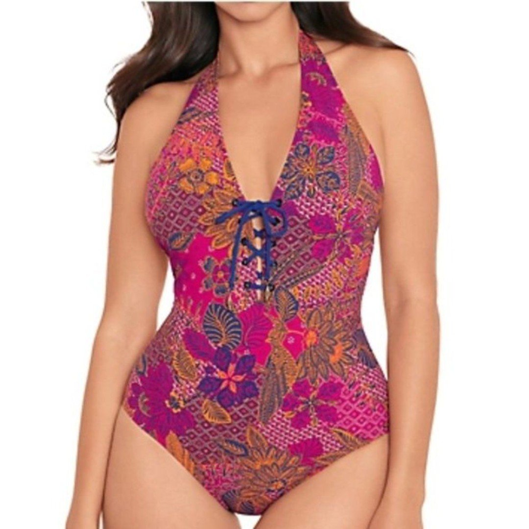 Skinny Dippers‎ Miraclesuit Swimsuit Womens M Tangerang Sirena Floral One-Piece