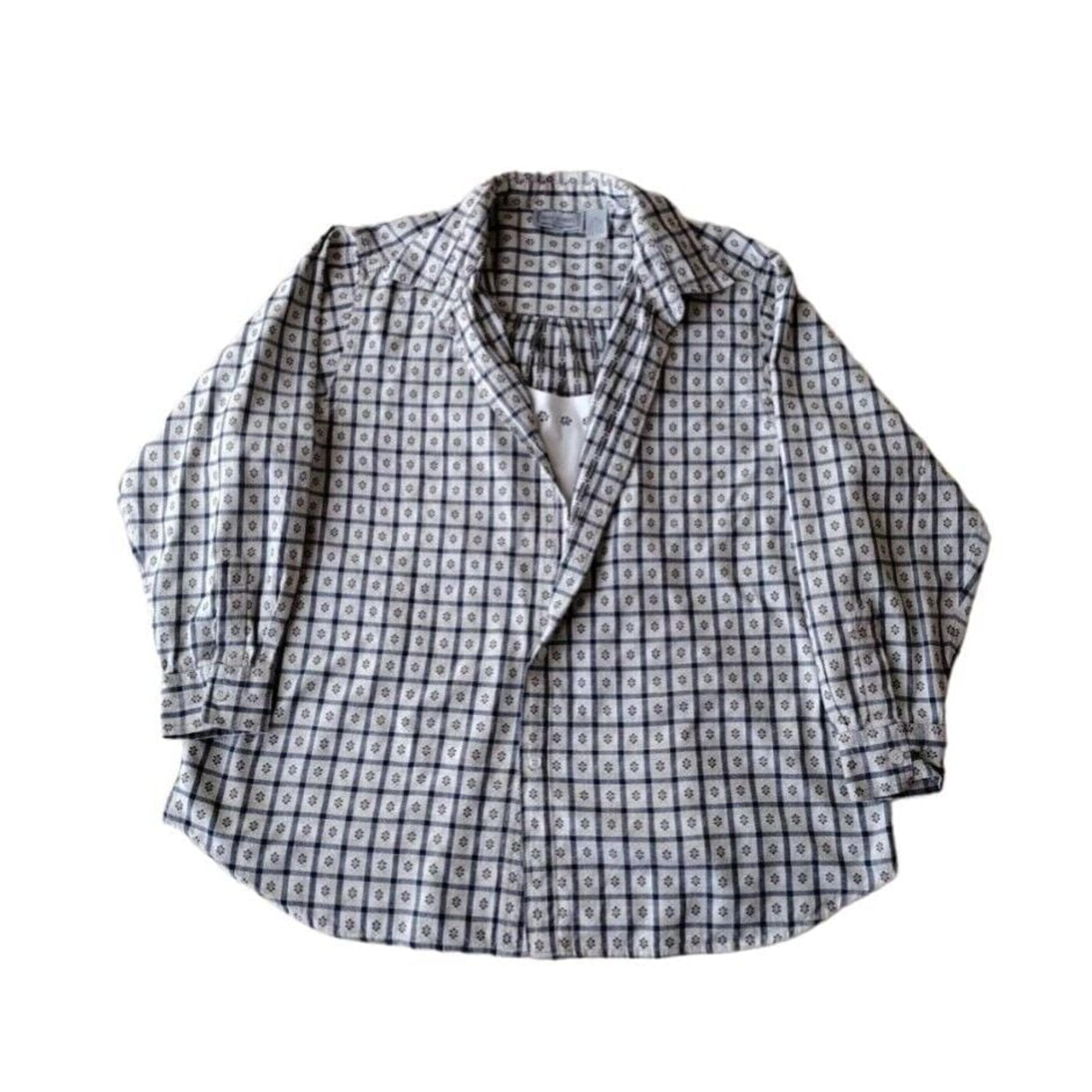 Jane Ashley Button Up Shirt Women 2X Blue and White Plaid Shirt Floral check