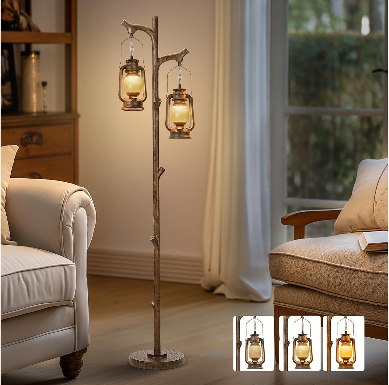 68 Rustic Farmhouse Tree Trunk Floor Lamp Country Brown Finish Wood Vintage Sta