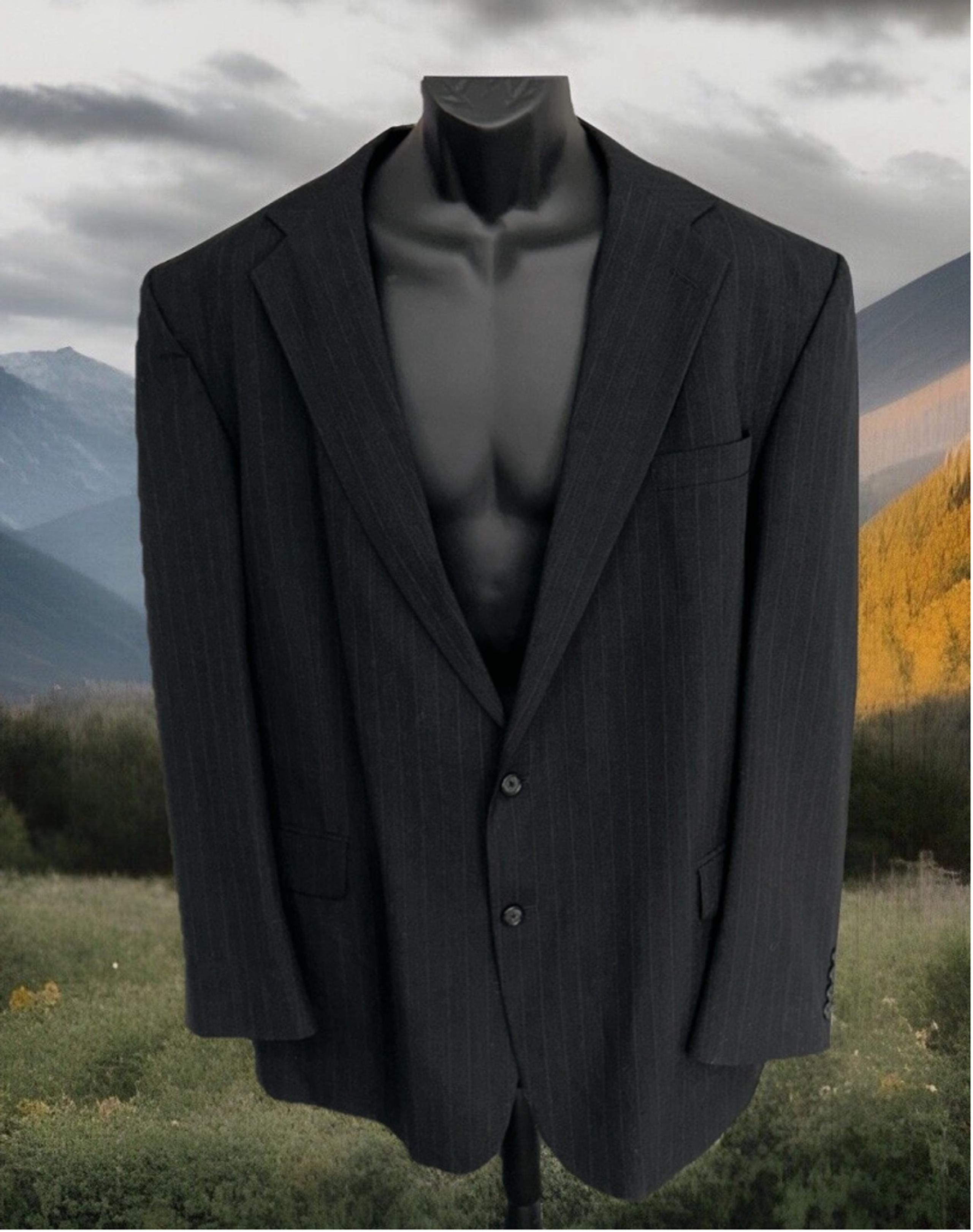 Barrington 50L Black Pin Striped Wool Blend 2 Button Single Vent Blazer Jacket