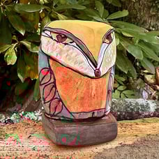 Owl art, figurine, ceramic owl sculpture, whimsical, colorful owl,