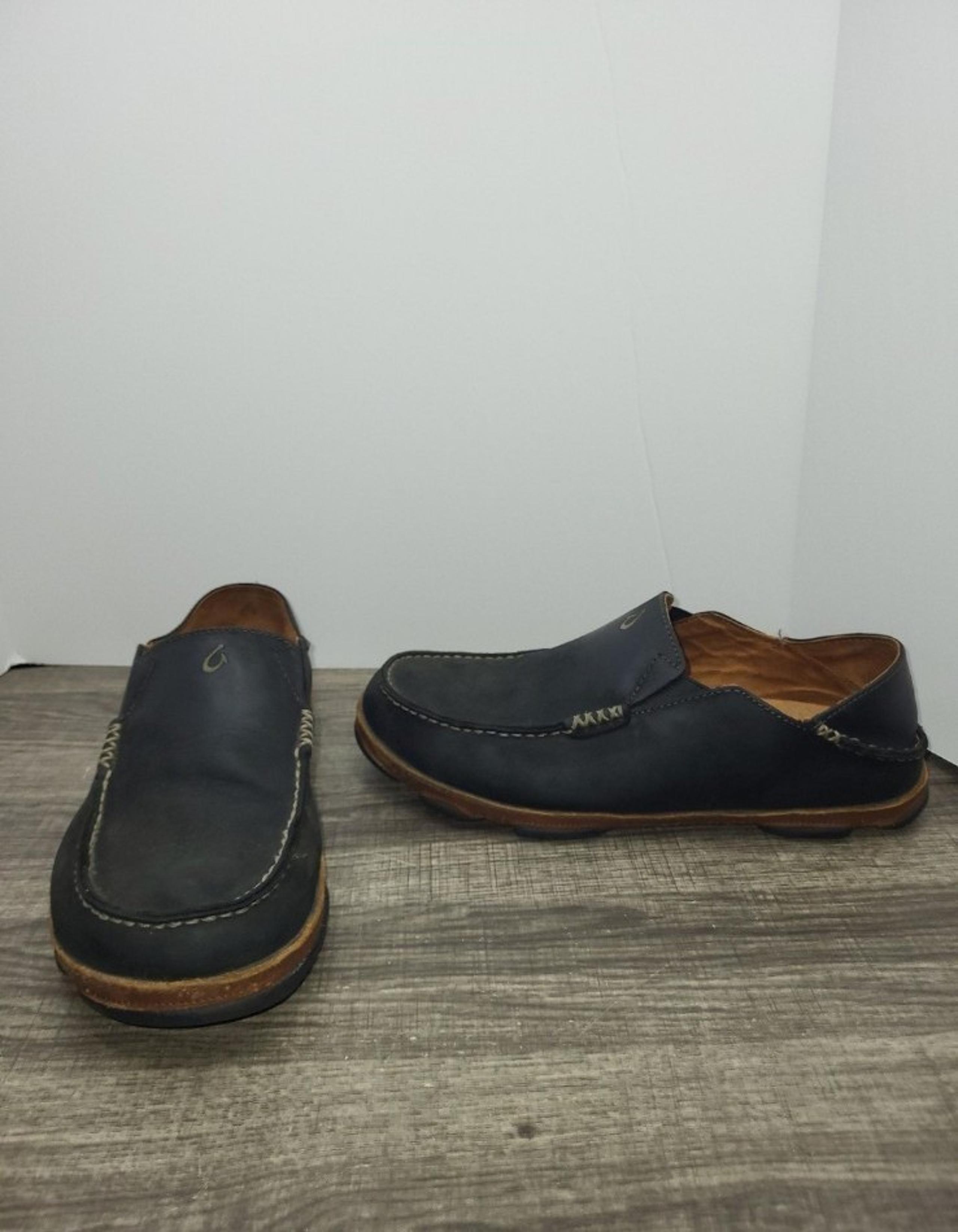Olukai Moloa Black Leather Comfort Slip-On Shoes Men’s Size 9.5
