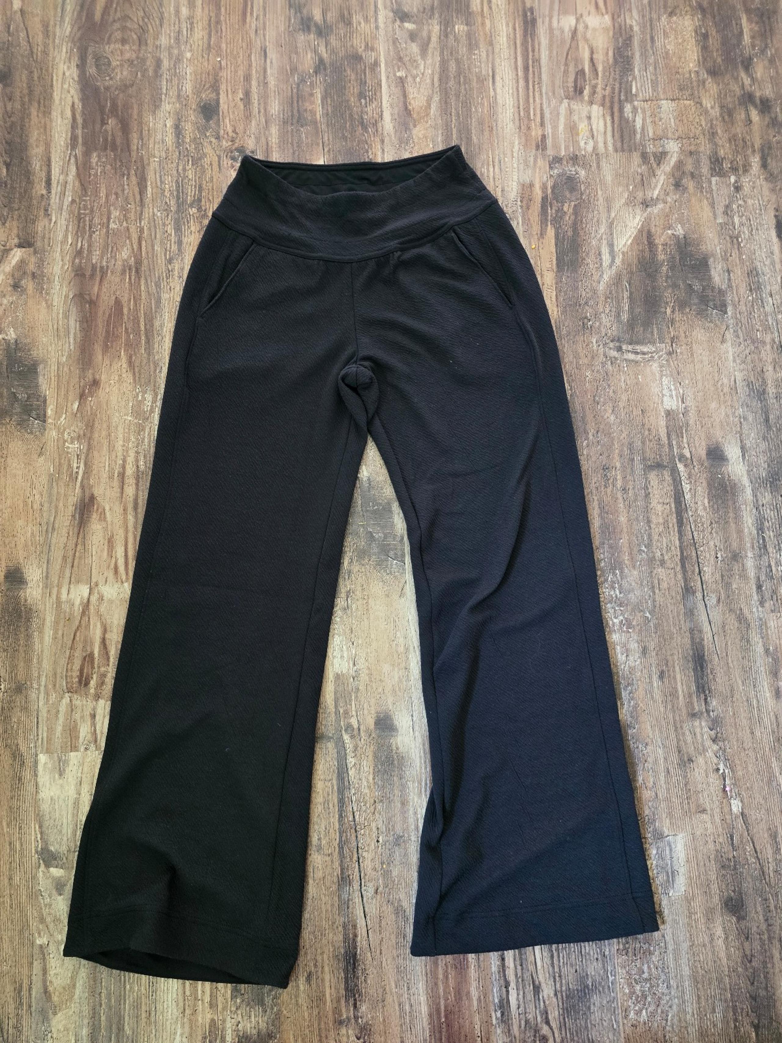 Prana Wide LegPants Women S Black Flat MidRise Pockets Hiking Tech Active Jog
