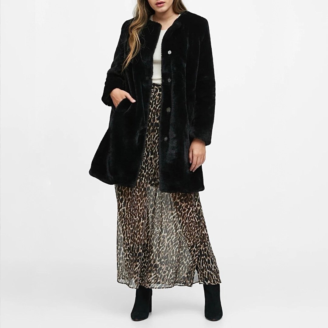 Banana Republic Collarless Faux Fur Coat in Black