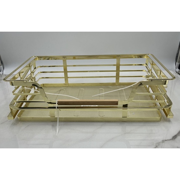 mDesign Metal Kitchen Closet Pantry Wide Under Shelf Basket Soft Brass/Natural