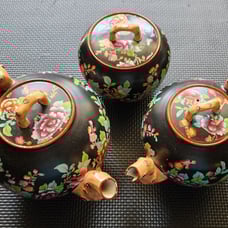 Rare 19th Century Teapots with Crabstock Handle & Spout (Set of 3)