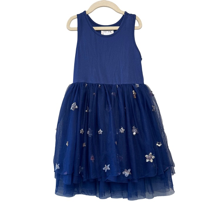 TAYLOR JOELLE Sequin Stars Tutu Dress Girls 7 Blue Twirl Tulle Party Racerback