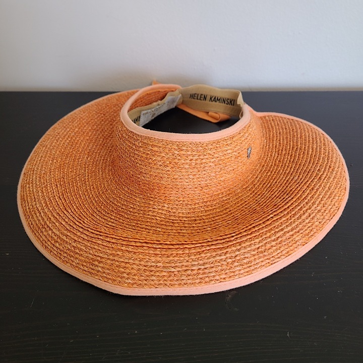 Helen Kaminski Packable Raffia Visor Hat Beach Gardening Orange