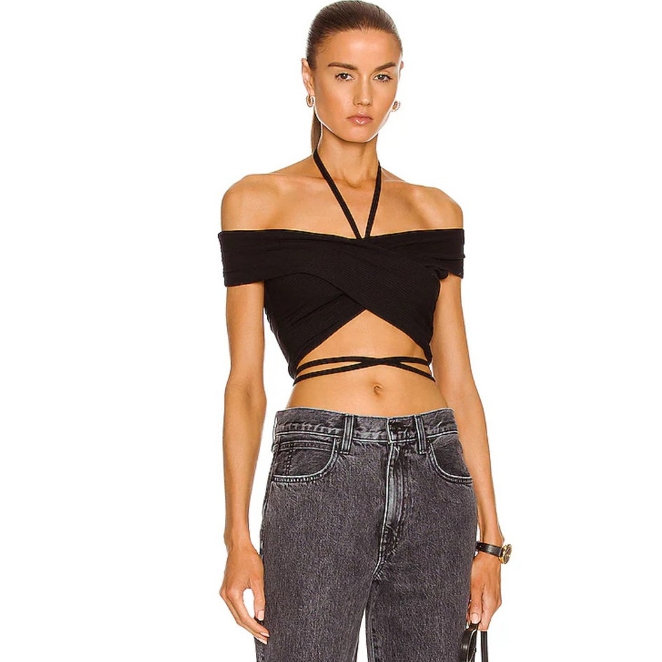 JONATHAN SIMKHAI STANDARD Black Caity Crop Top Size M