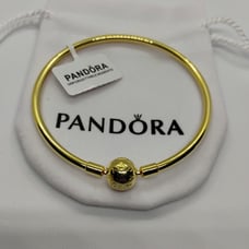 Pandora Moments Golden Plated Bangle Bracelet for women size 7.5 in 19 cm