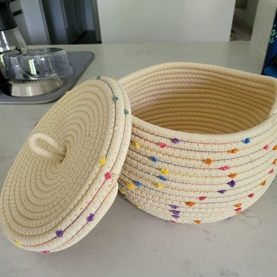Small Rope Basket with Lid - 10''x6.5'' Small Round Woven Storage Basket.