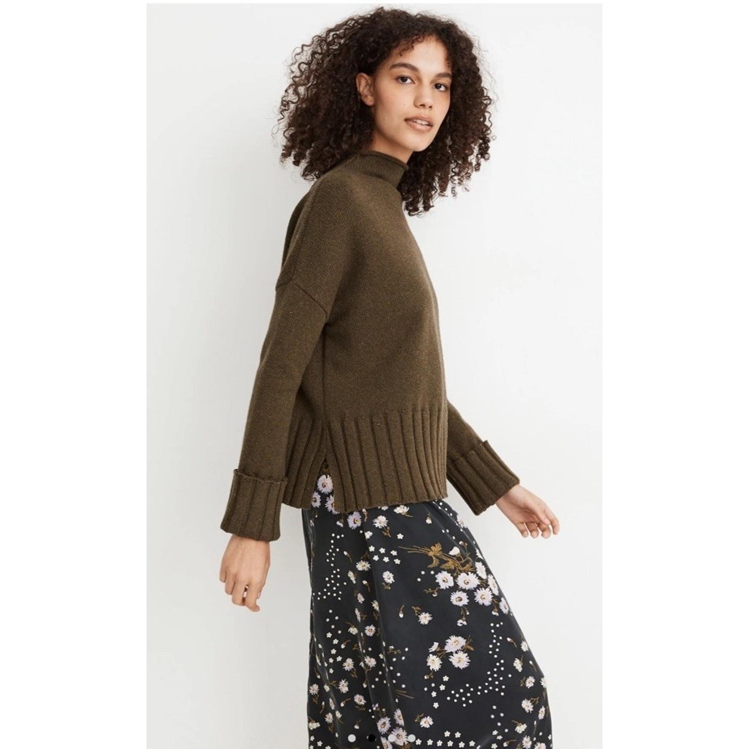 Madewell Green Glenmoor Mockneck Sweater Merino Wool Blend Womens Size S
