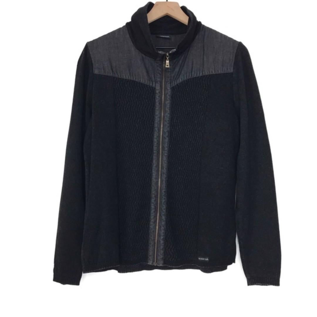 BLUE WILLI'S Black Cotton Danish Full Zip Up Sweater Jacket L