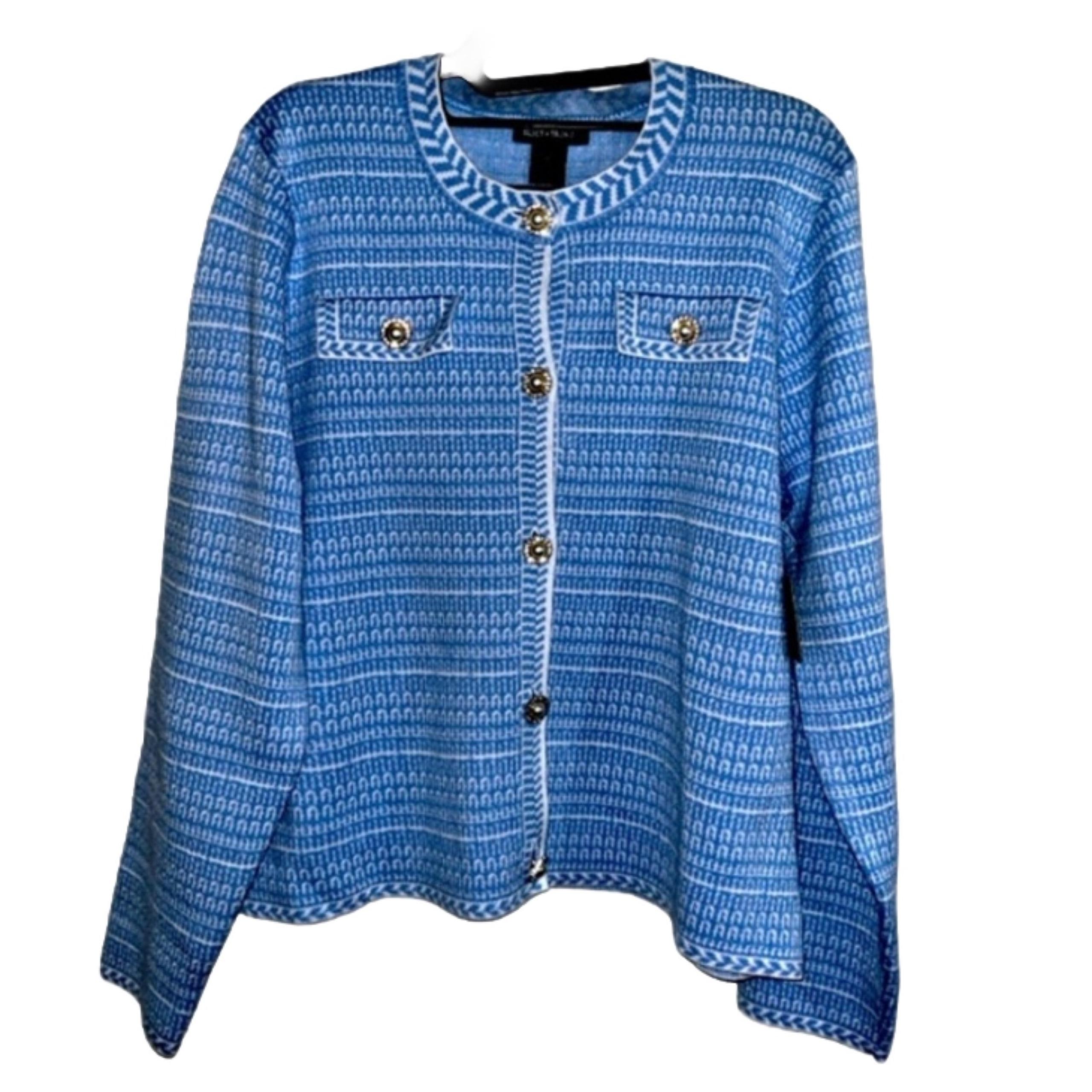 New sweater select + Trend  Blue and White Pearl Button Woman’s 2X Style VNG
