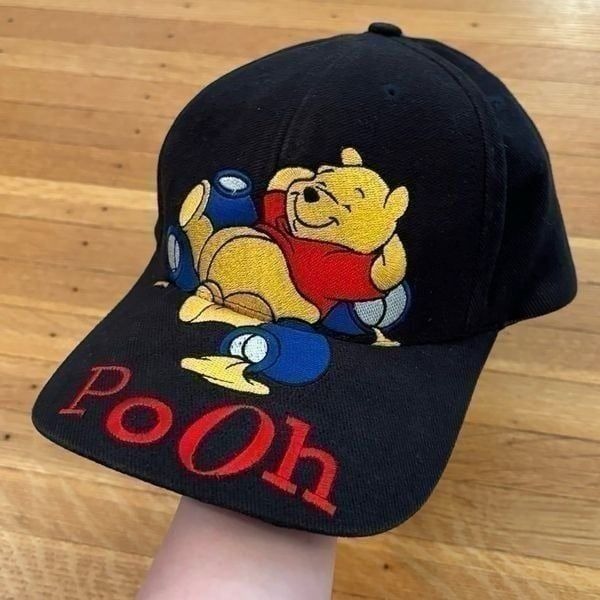 Winnie the Pooh vintage embroidered black hat cap