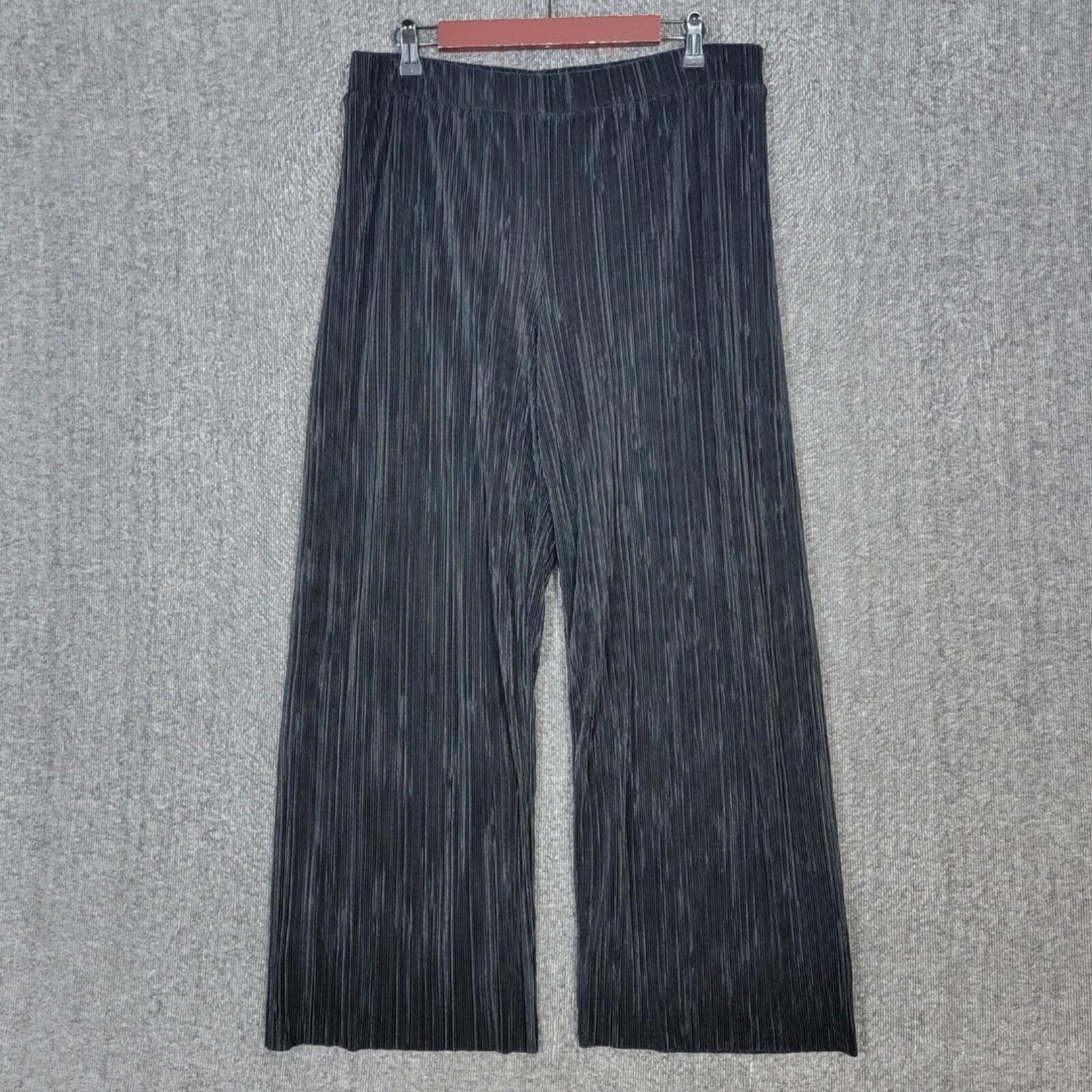 Anne Klein Pants Womens Large Black High Rise Elastic Waist Cropped Wide Leg