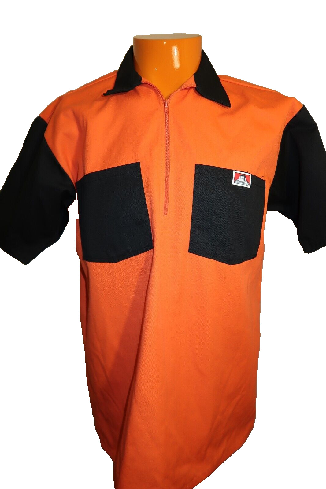 C1 BEN DAVIS Short sleeve shirt Mens Large Orange Black Mechanic 1/2 Made in USA