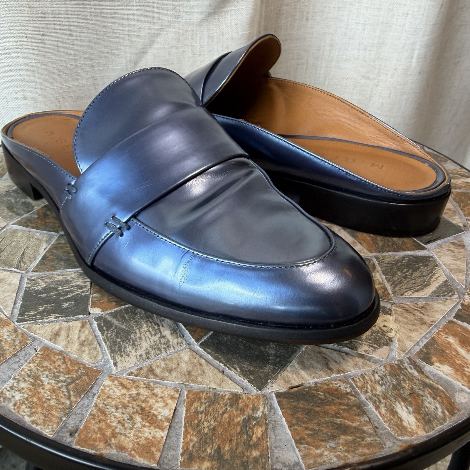 M Gemi Womens Leather Slide Loafers Navy Blue Size 37 Made in Italy