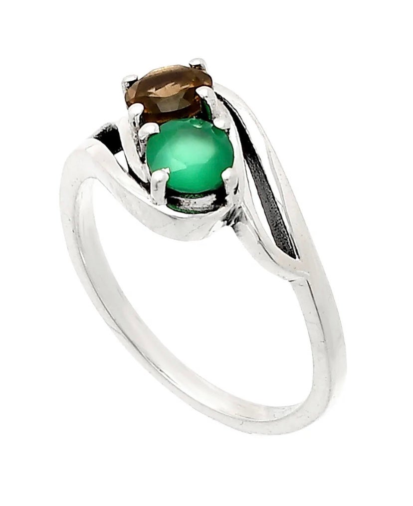 Green Onyx & Smoky Quartz Ring