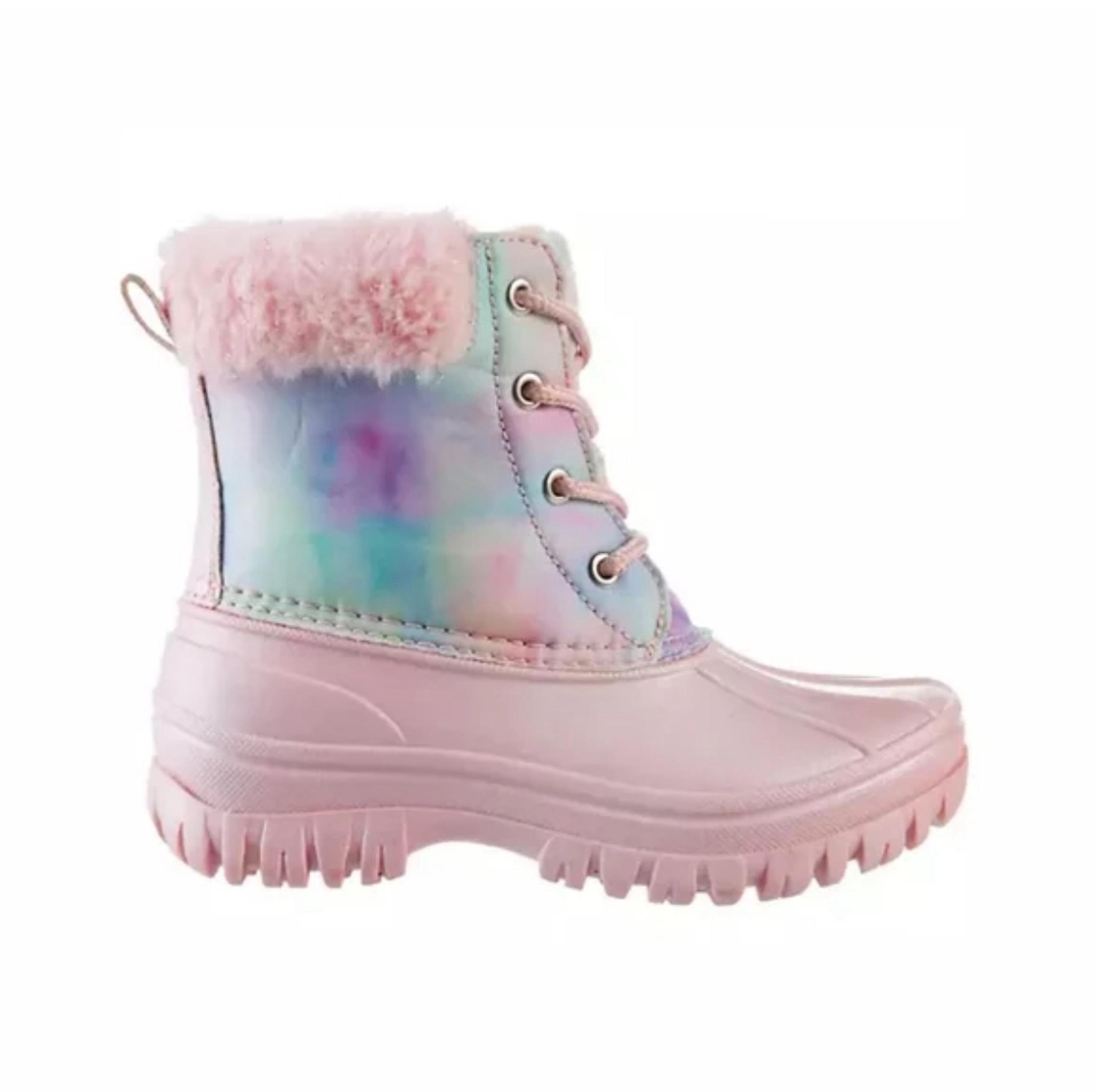 Megellan Boots Girl's Snow Winter Pink Fur Accent Rubber Tie Dye Size Girls 3