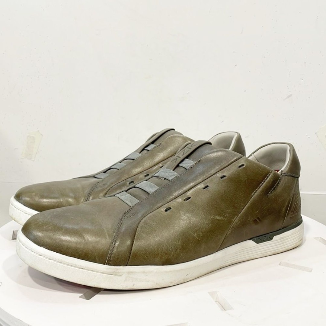 Kizik KZK New York Brown Genuine Leather Slip On Sneakers Shoes Mens Sz 11W