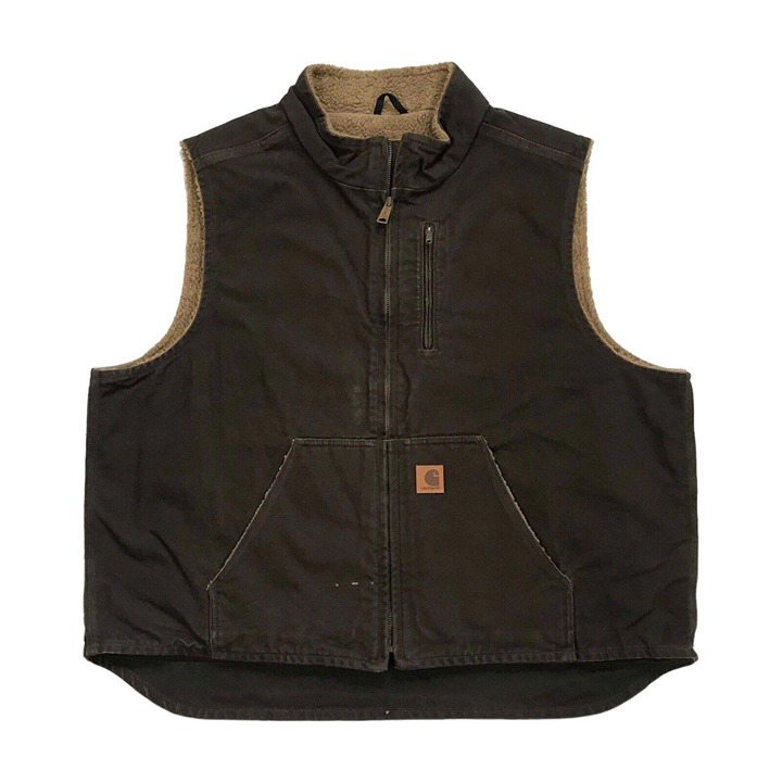 CARHARTT SHERPA LINED VEST 2XL XXL BROWN MOCK NECK CANVAS DUCK VINTAGE V33 ZIP