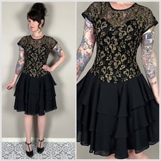 Vintage 1980s Lace Overlay Tiered Mini Dress
