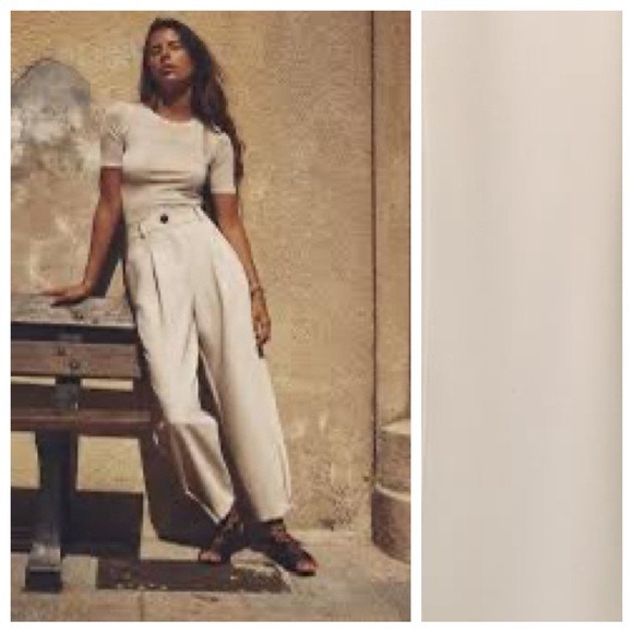 NWT. Zara Cream Viscose Blend Carrot Fit Mid-Waist Trousers. Size XS.