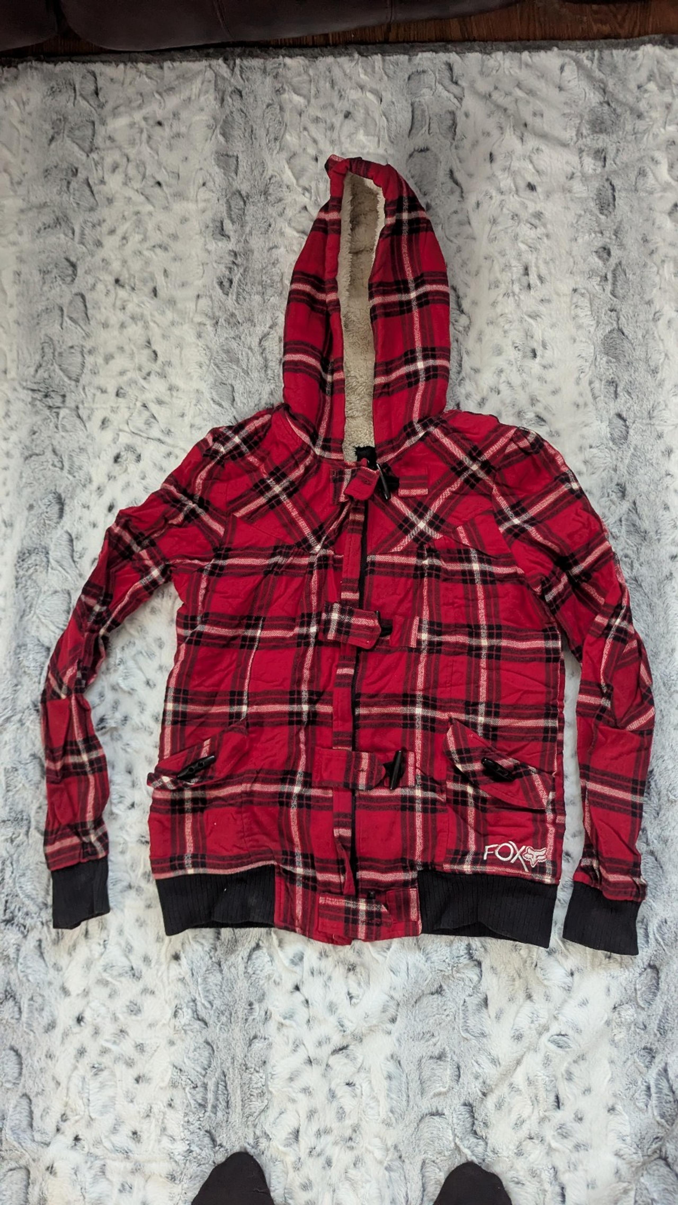 Juniors large fox zip up flannel hoodie