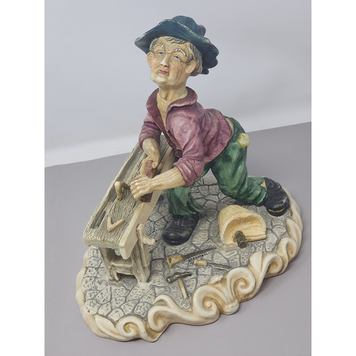 Vintage Artisan Figurine Of Worker With Bench & Tools Signed Antonio Costa