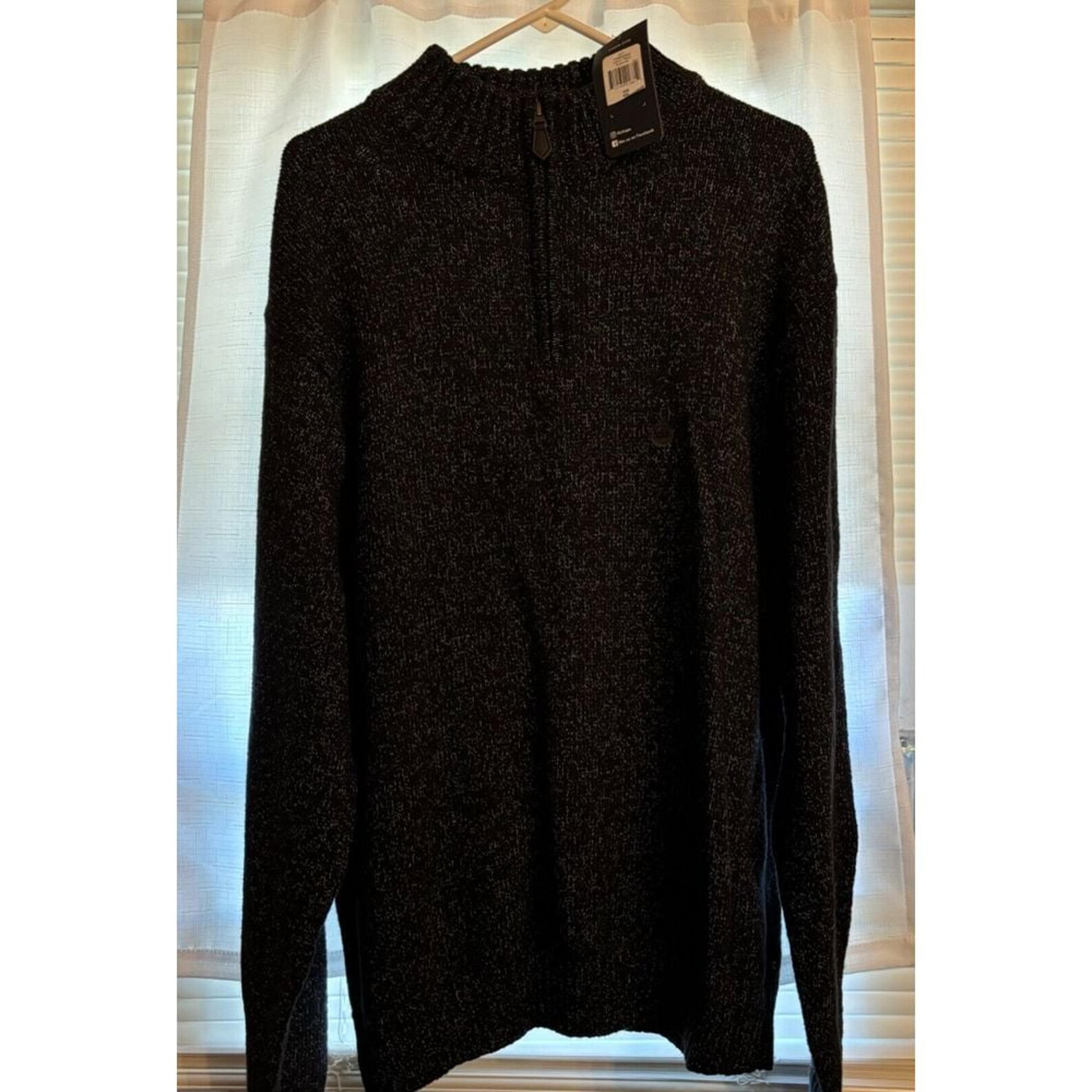Lead Table Men's Black ¼ Zip Mock Neck Pullover Sweater - Chaps