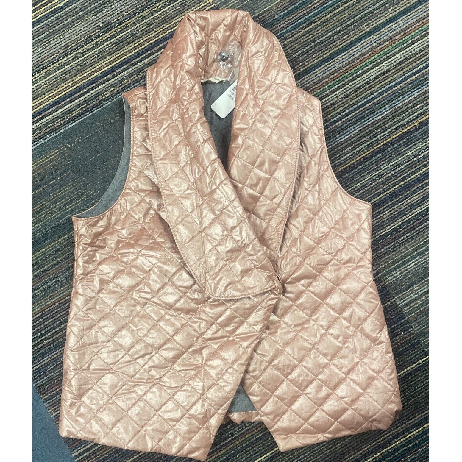 Soft Surroundings Snowline Metallic Puffer Vest Quilted Rose Gold Sleeveless Sm
