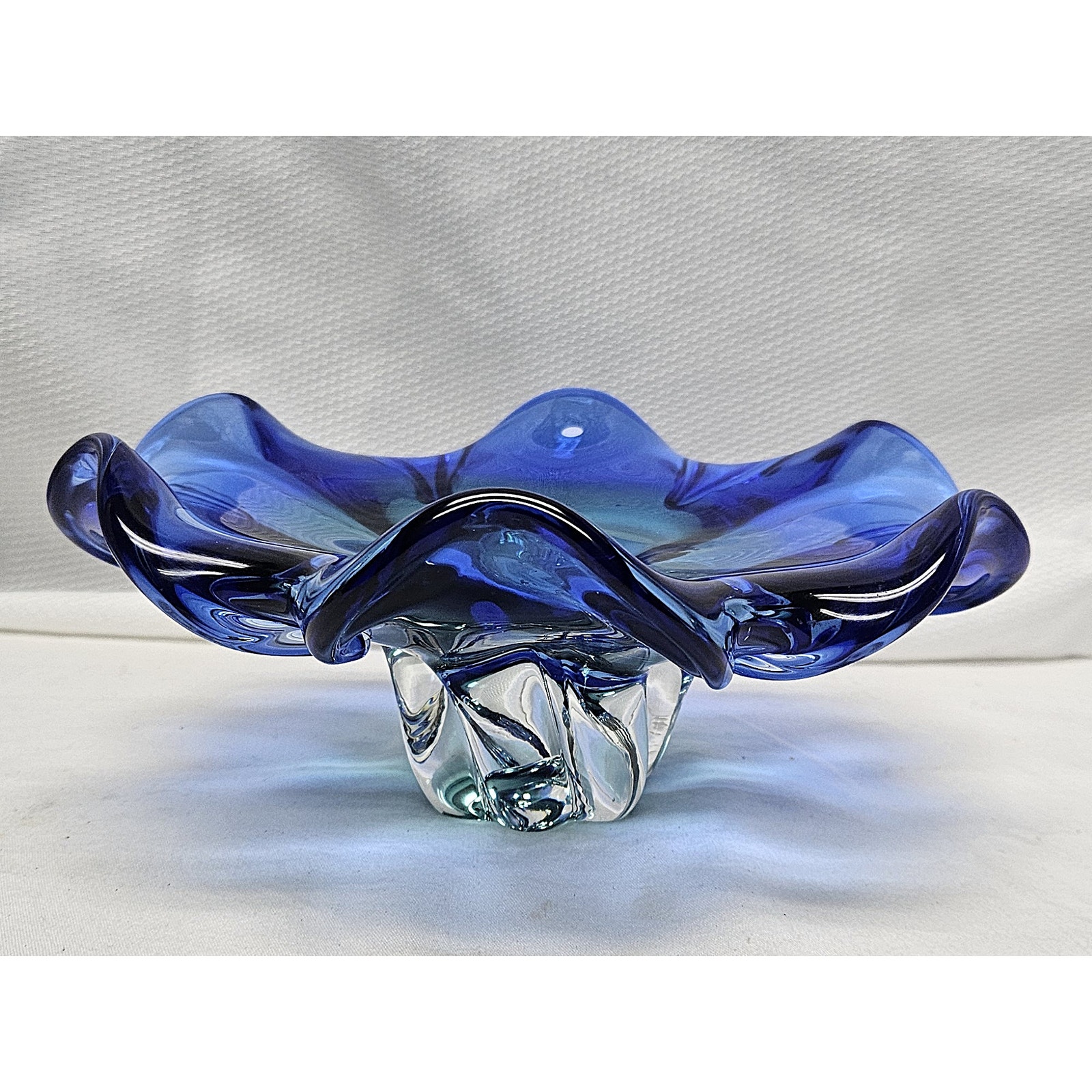 Murano Footed Dish Ocean Blues Thick Blue And Green Art Glass