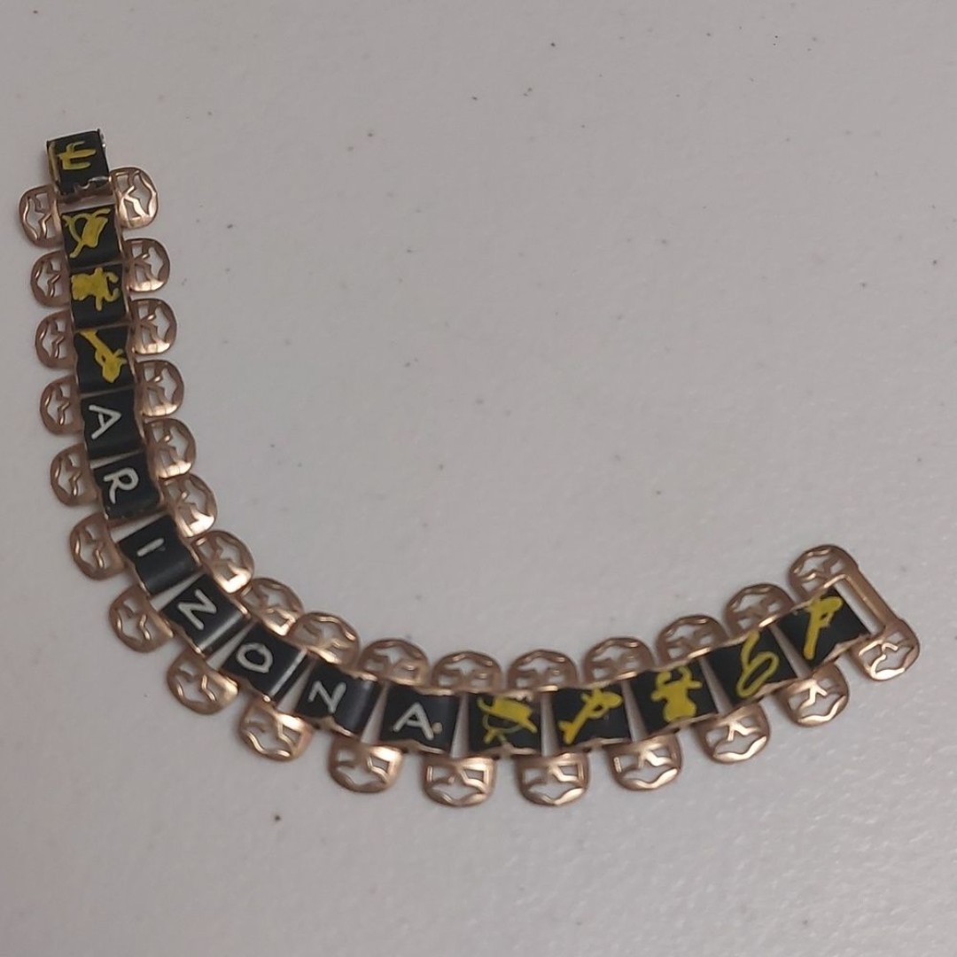 Vintage 1950s Art Deco Black Enameled ARIZONA Souvenir Bracelet Antique Gold