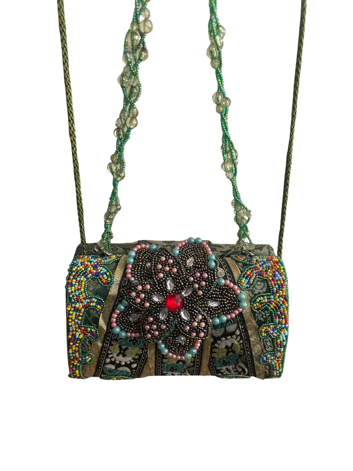 Handmade Beaded Artisan Clutch With Shoulder Straps/Crossbody