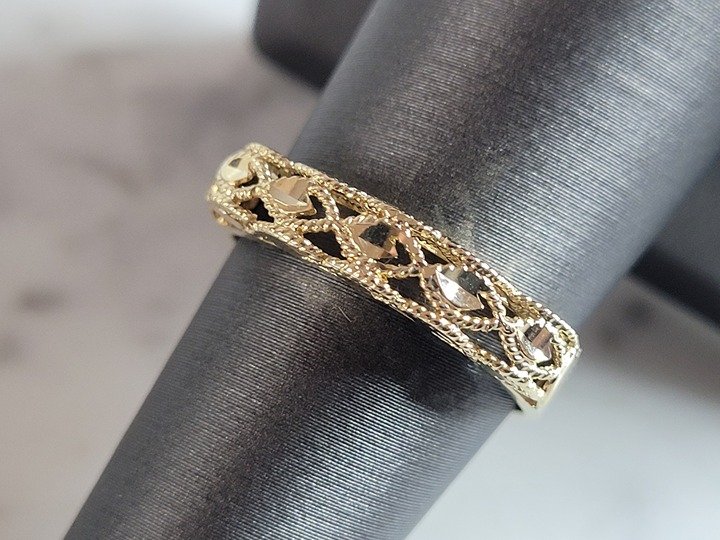 Womens Vintage Estate 10K Yellow Gold Modernist Filigree Ring 2.2g E3695