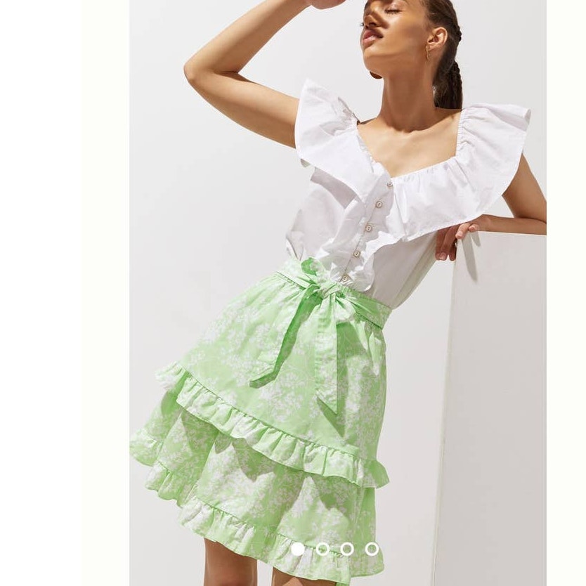 New Peter Som for Anthropologie Ruffled Floral Mini Skirt 140 Medium Green