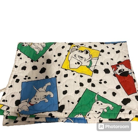 Vintage 101 Dalmatians Crib Blanket 90s Primary Colors Yellow Green Blue White