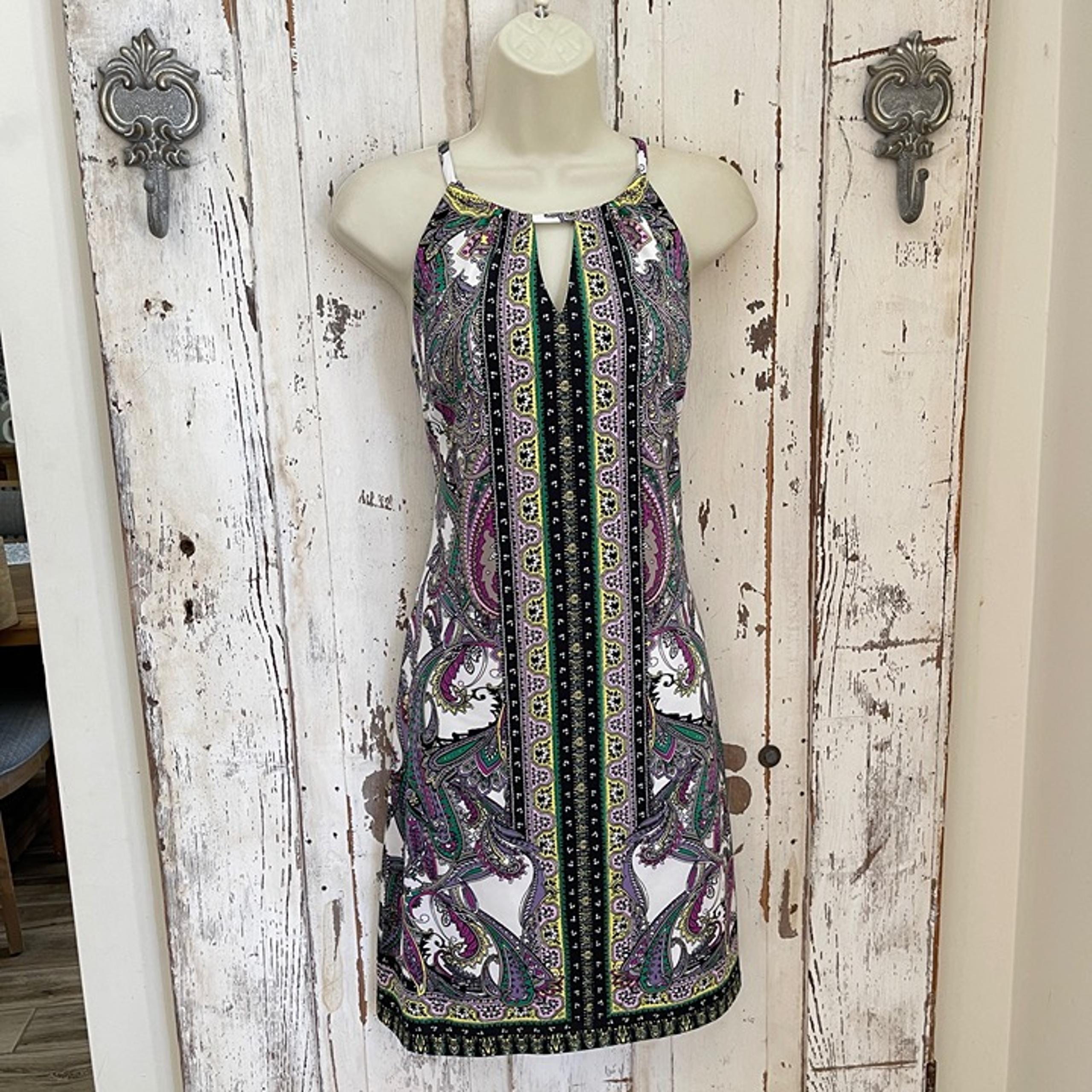 INC Size XS Woman's Purple White Green Black Yellow Gray Paisley Shift Dress