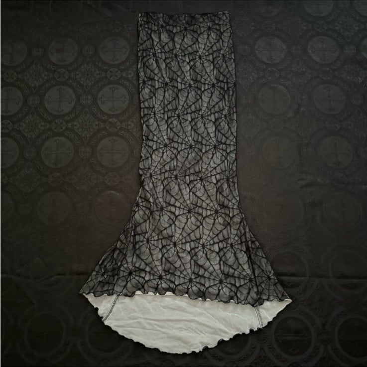 vintage raven mesh spiderweb maxi skirt