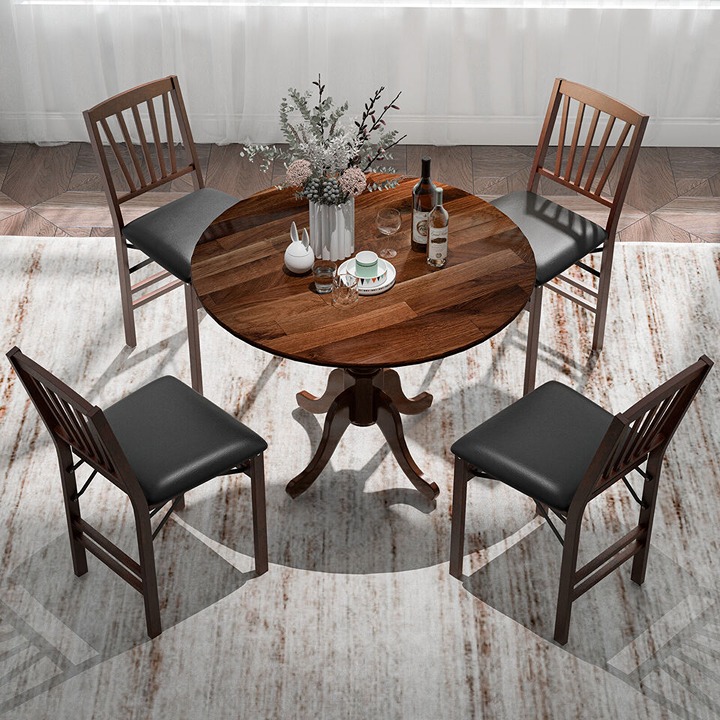 Rustic Dining Table Wooden Dining Table w Round Tabletop & Curved Trestle Legs