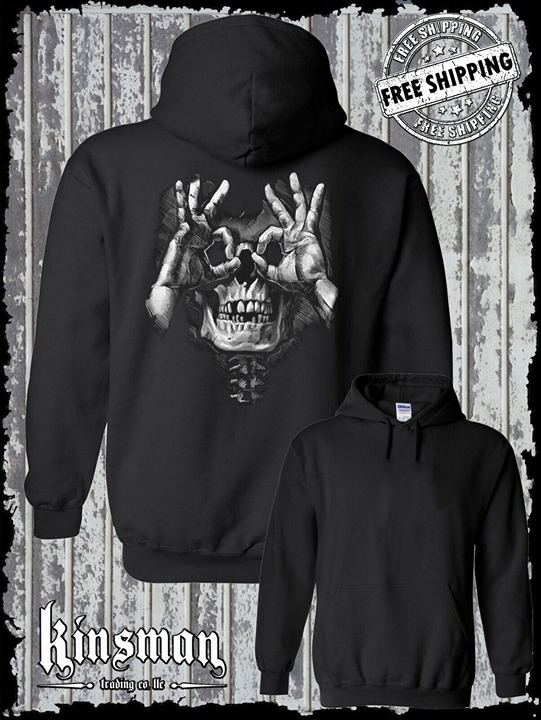 Skeleton Skull Hands Hoodie Sweatshirt - Liquid Blue Design