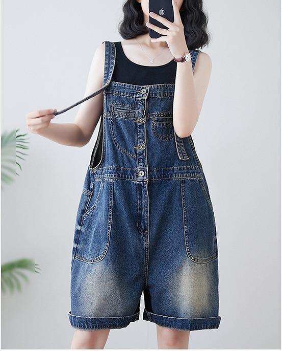 Plus Size Women's Denim Half-Length Salopette Pants, Spring Summer Autumn, New Arrival